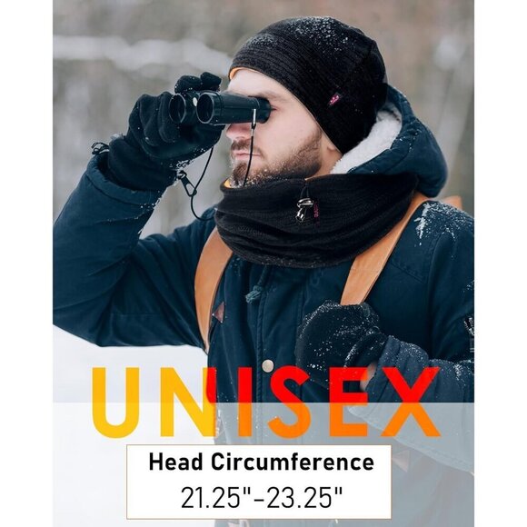 Unisex Black Knit Fleece-Lined Ski Cap & Neck Gaiter Set
